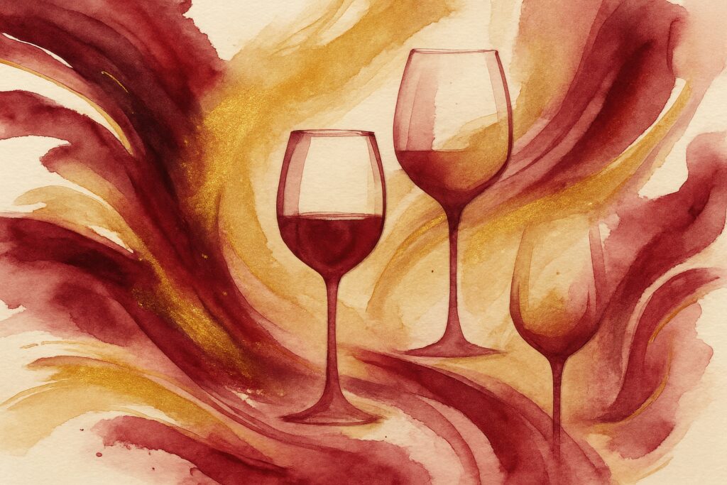 Illustration représentant des verres de vin rouge